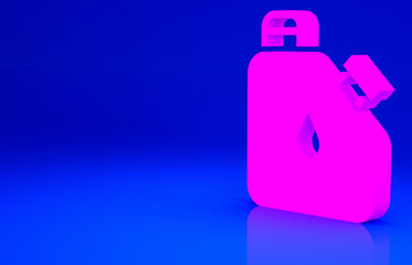 Pink Canister for flammable liquids icon isolated on blue background. Oil or biofuel, explosive chemicals, dangerous substances. Minimalism concept. 3d illustration 3D render.