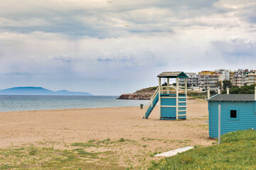 Fototapeta premium view to the beach of Rafina city in Greece