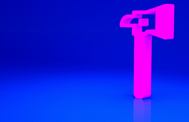Pink Firefighter axe icon isolated on blue background. Fire axe. Minimalism concept. 3d illustration 3D render.