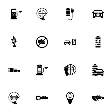 Electro Car icon - Expand to any size - Change to any colour. Perfect Flat Vector Contains such Icons as hybrid, charge, engine, electra, plug, transportation, battery, cable, pollution, power, gas.