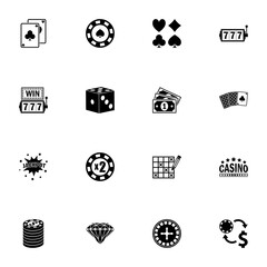 Gambling icon - Expand to any size - Change to any colour. Perfect Flat Vector Contains such Icons as casino, poker, chip, bet, slot, roulette, dice, money, vegas, spade, jackpot, games, nightlife.