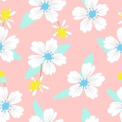 Naklejka na ściany i meble Pink Botanical Floral Seamless Pattern Background