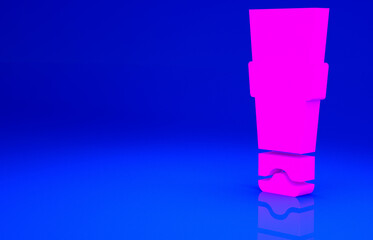 Pink Tube of toothpaste icon isolated on blue background. Minimalism concept. 3d illustration 3D render.