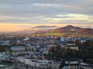 Fototapeta na wymiar Mesmerizing shot of beautiful cityscape, fall Salzburg, Austria.