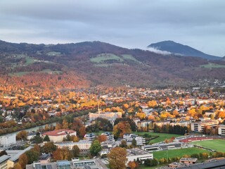 Fototapeta premium Mesmerizing shot of beautiful cityscape, fall Salzburg, Austria.