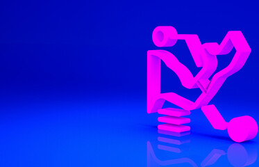 Pink Prosthesis hand icon isolated on blue background. Futuristic concept of bionic arm, robotic mechanical hand. Minimalism concept. 3d illustration 3D render.