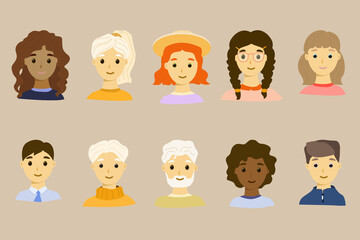 Set of characters portraits of different people