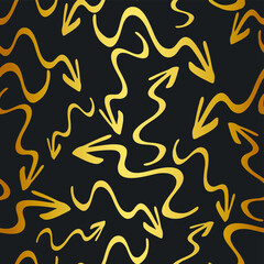 Golden texture. Seamless geometric  pattern. Vector seamless pattern. Geometric background with chaotic arrows and direction. Abstract stylish trendy geometric pattern.