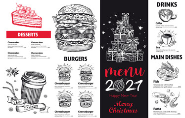 Christmas menu. Sketch illustration. Vector.	