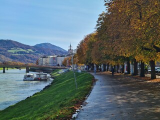 Fototapeta na wymiar Salzburg (Austria) inner city. Fortification, fall.