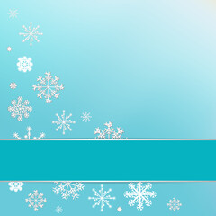 Winter blue background with white snowflakes. Snowfall frozen greeting card. Jpeg