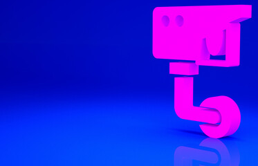 Pink Security camera icon isolated on blue background. Minimalism concept. 3d illustration 3D render.