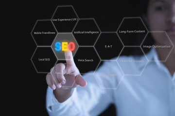 SEO. Search Engine optimization. concept for promoting website traffic, ranking, optimizing your website to rank in search engines or SEO.