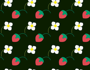 pattern background, flowers and strawberries