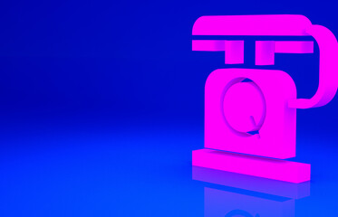 Pink Telephone handset icon isolated on blue background. Phone sign. Minimalism concept. 3d illustration 3D render.