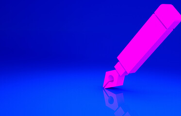 Pink Fountain pen nib icon isolated on blue background. Pen tool sign. Minimalism concept. 3d illustration 3D render.