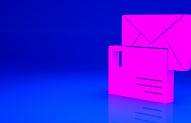 Pink Envelope icon isolated on blue background. Email message letter symbol. Minimalism concept. 3d illustration 3D render.