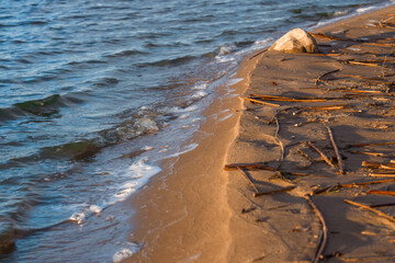 Area view of the wild empty beach in autumn season