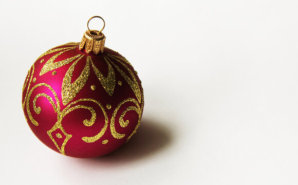 Pink Gold Christmas Tree Ball On White Background