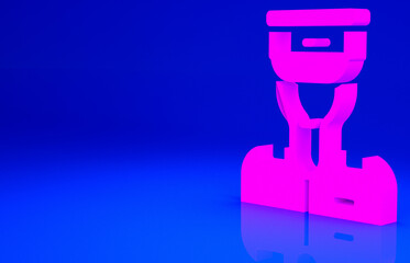 Pink Train conductor icon isolated on blue background. Minimalism concept. 3d illustration 3D render.