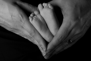 parent hands and baby feet