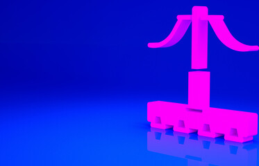 Fototapeta premium Pink Railway icon isolated on blue background. Railroad overhead lines. Contact wire. Minimalism concept. 3d illustration 3D render.