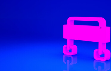 Pink Road barrier icon isolated on blue background. Symbol of restricted area which are in under construction processes. Repair works. Minimalism concept. 3d illustration 3D render.