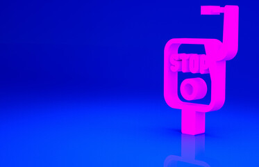 Pink Emergency brake icon isolated on blue background. Minimalism concept. 3d illustration 3D render.