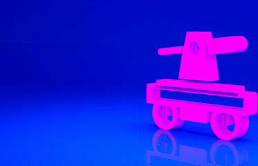 Pink Draisine handcar railway bicycle transport icon isolated on blue background. Minimalism concept. 3d illustration 3D render.