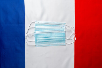 Medical face masks on flag of France