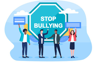 Abstract stop building vector concept. Stop bullying vector concept. Flat cartoon vector illustration with fictional characters