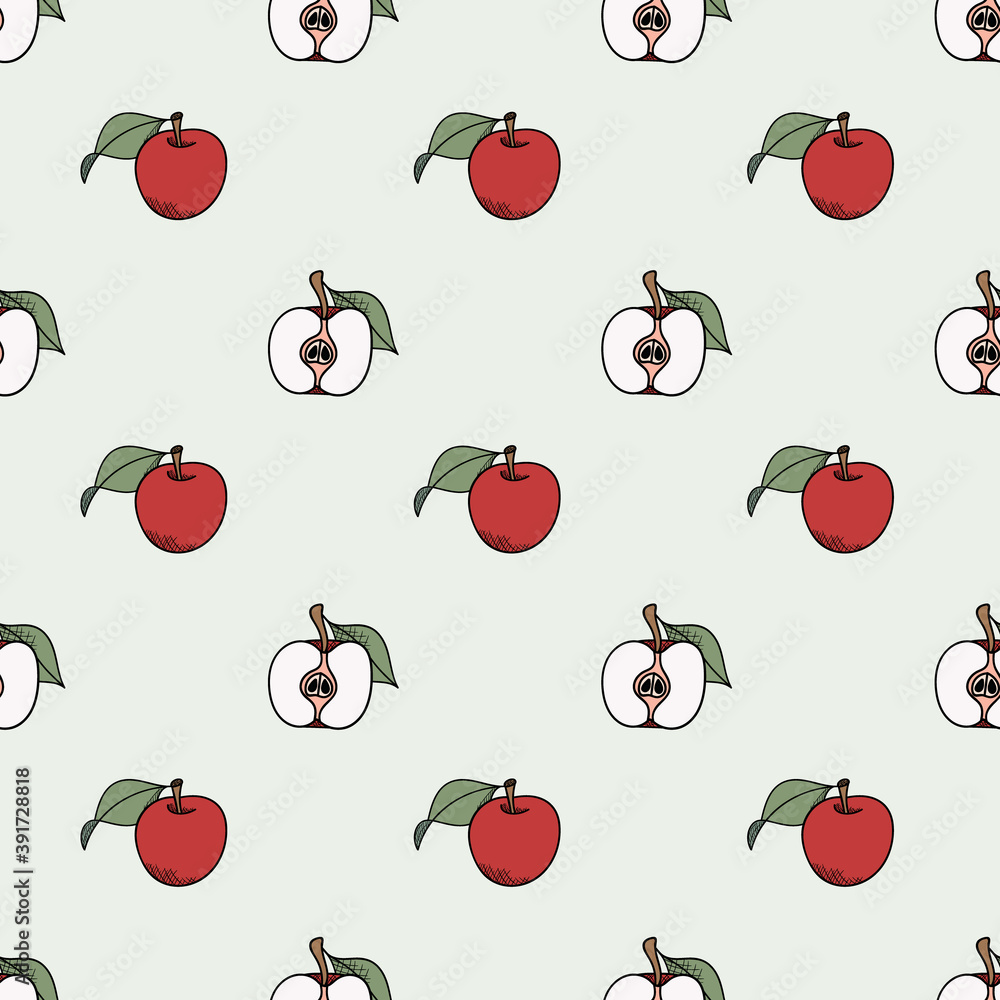 Poster apple pattern, seamless repeat pattern background, geometric layout vector pattern. apple pattern, s