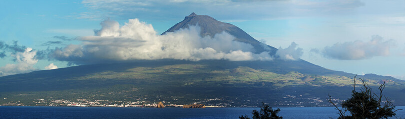 Island Pico with Volcano Mount Pico, Azores - view from island Faial