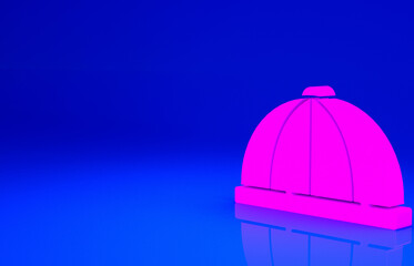 Pink Baby hat icon isolated on blue background. Minimalism concept. 3d illustration 3D render.