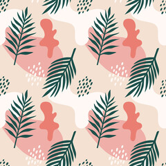 Fototapeta na wymiar Vector seamless pattern with tropical palm leaves. Graphic stylized drawing.