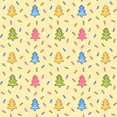 Pattern with Christmas trees and confetti.