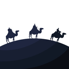 wise men group in camels mangers characters silhouette