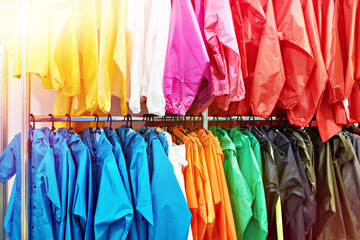 Colorful clothes on hanger in store