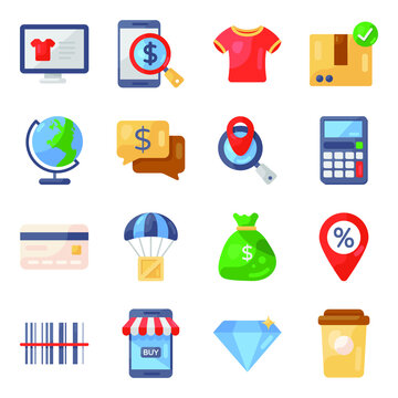 
Pack of Shopping and Business Icons in Flat Style 
