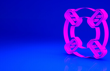 Pink Lifebuoy icon isolated on blue background. Lifebelt symbol. Minimalism concept. 3d illustration 3D render.