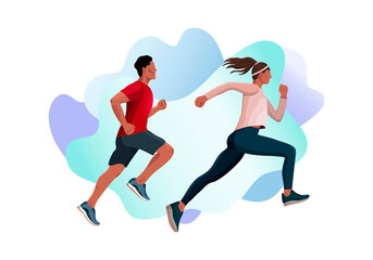 Fototapeta na wymiar Running man vector illustration. Runners, athletes, athletic men, and women. Marathon, exercise, and athletics. Sports training isolated design elements on a white background.