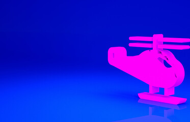 Pink Helicopter aircraft vehicle icon isolated on blue background. Minimalism concept. 3d illustration 3D render.