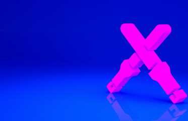 Pink Marshalling wands for the aircraft icon isolated on blue background. Marshaller communicated with pilot before and after flight. Minimalism concept. 3d illustration 3D render.