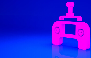 Pink Drone radio remote control transmitter icon isolated on blue background. Minimalism concept. 3d illustration 3D render.