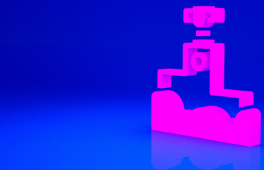 Pink Award over sports winner podium icon isolated on blue background. Minimalism concept. 3d illustration 3D render.