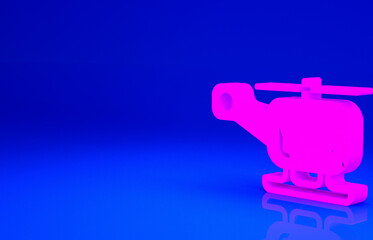 Pink Rescue helicopter aircraft vehicle icon isolated on blue background. Minimalism concept. 3d illustration 3D render.