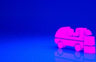 Pink Ice resurfacer icon isolated on blue background. Ice resurfacing machine on rink. Cleaner for ice rink and stadium. Minimalism concept. 3d illustration 3D render.