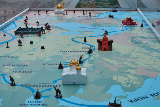 Moscow\ Russia 06 10 2019: Layout of the events of the Russian-Turkish war. Model of promotion of soldiers of the Ottoman Empire to Russia. War with Constantinople in the 19th century.