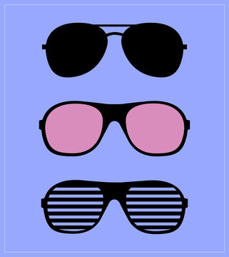 Set of Sunglasses. Vector Illustration Glasses Hipster. Template.