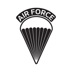 Air force badge or emblem with parachute. Military and army patch. Vector illustration.